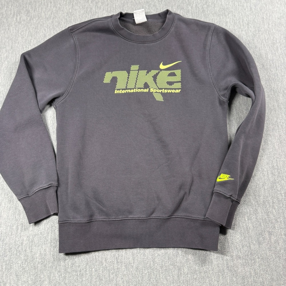 Nike Sweatshirt Adult XS Grey International Sportswear Neon Logo Fleece Crewneck